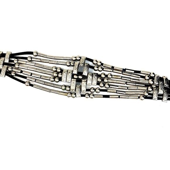 Vtg 80s Wide Concho Belt Silver Tone Strappy Adjustable Boho Wstrn Retro Glam - Picture 7 of 16